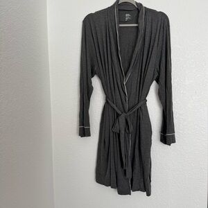Stars Above Charcoal Grey Soft Knit Robe with White Piping